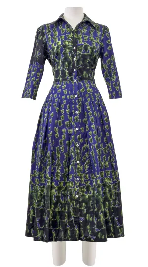 Audrey Dress #2 Shirt Collar 3/4 Sleeve Midi Length Poplin Stretch (Brush Degrade Multi)