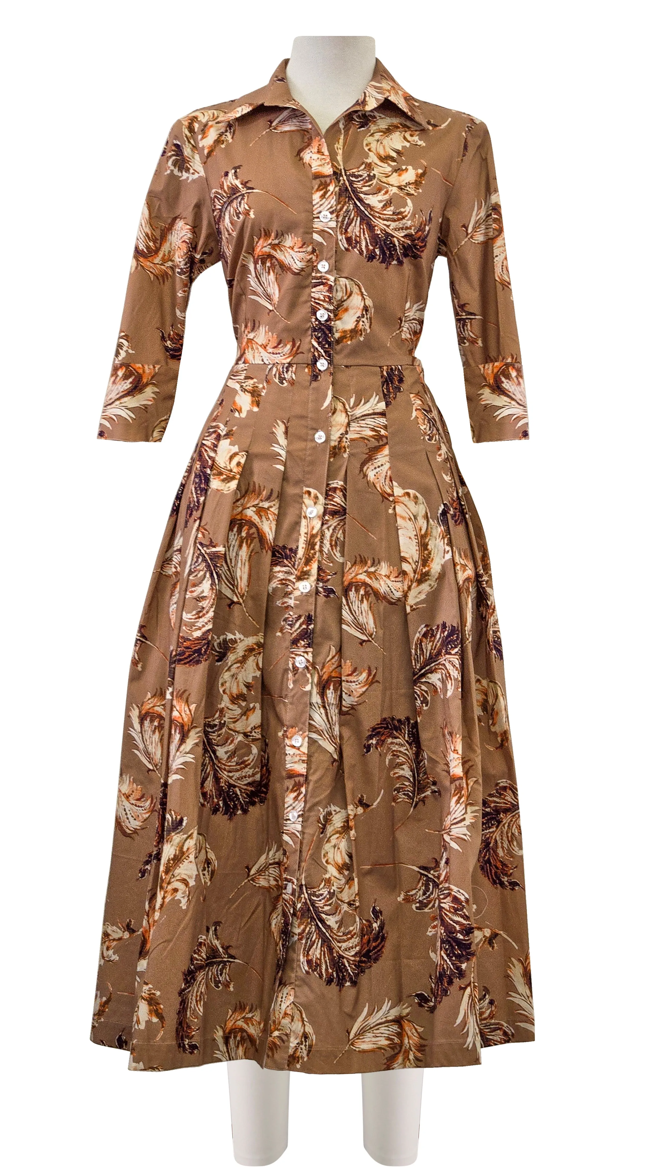 Audrey Dress #2 Shirt Collar 3/4 Sleeve Midi Length Poplin Stretch (Feather Lightness Dark)