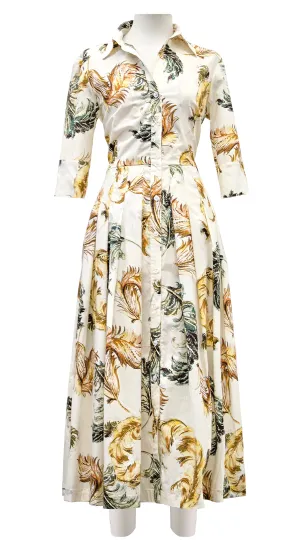 Audrey Dress #2 Shirt Collar 3/4 Sleeve Midi Length Poplin Stretch (Feather Lightness Dark)