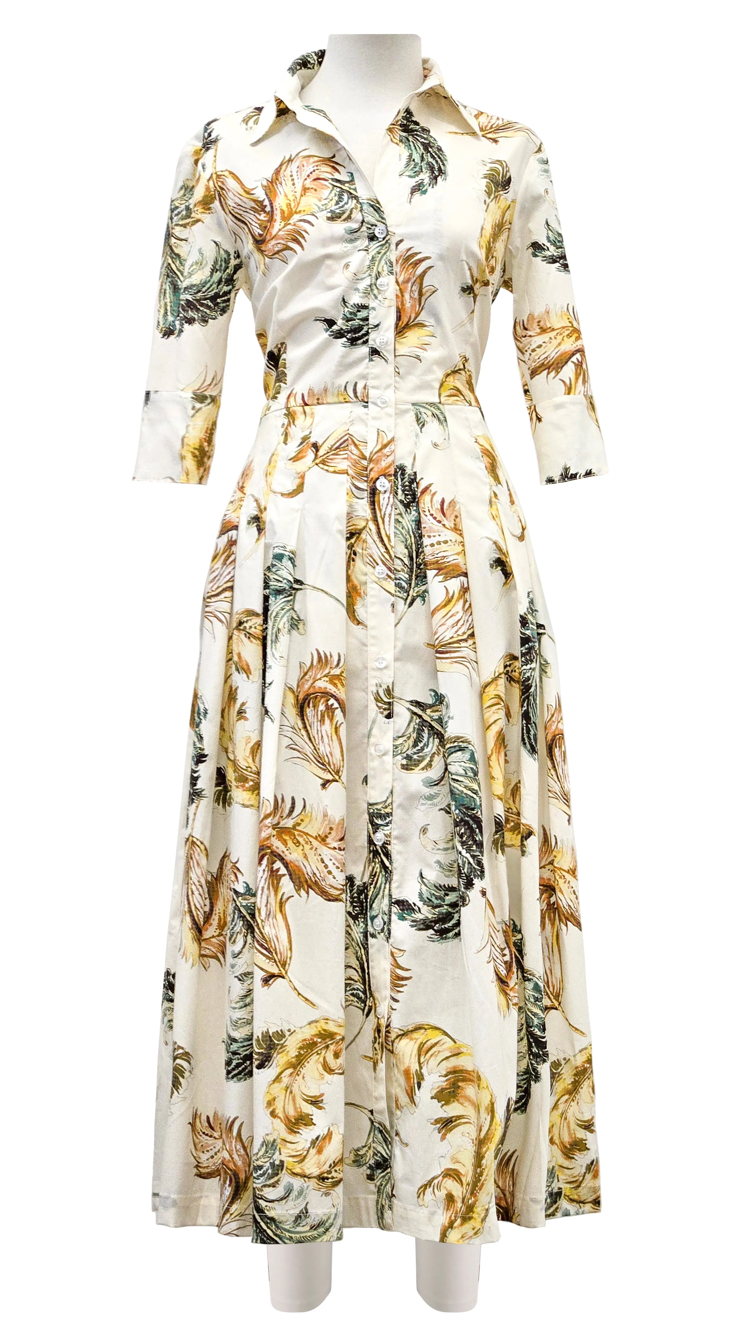 Audrey Dress #2 Shirt Collar 3/4 Sleeve Midi Length Poplin Stretch (Feather Lightness Dark)