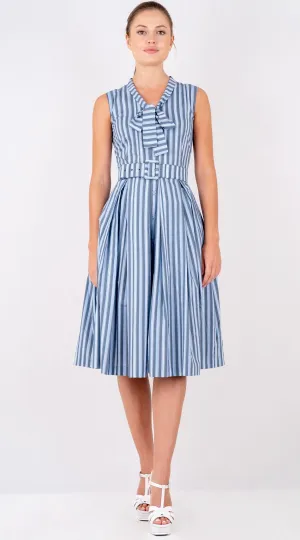 Audrey Dress #7 Tie Neck Sleeveless Long Length Poplin (Vintage Stripe)