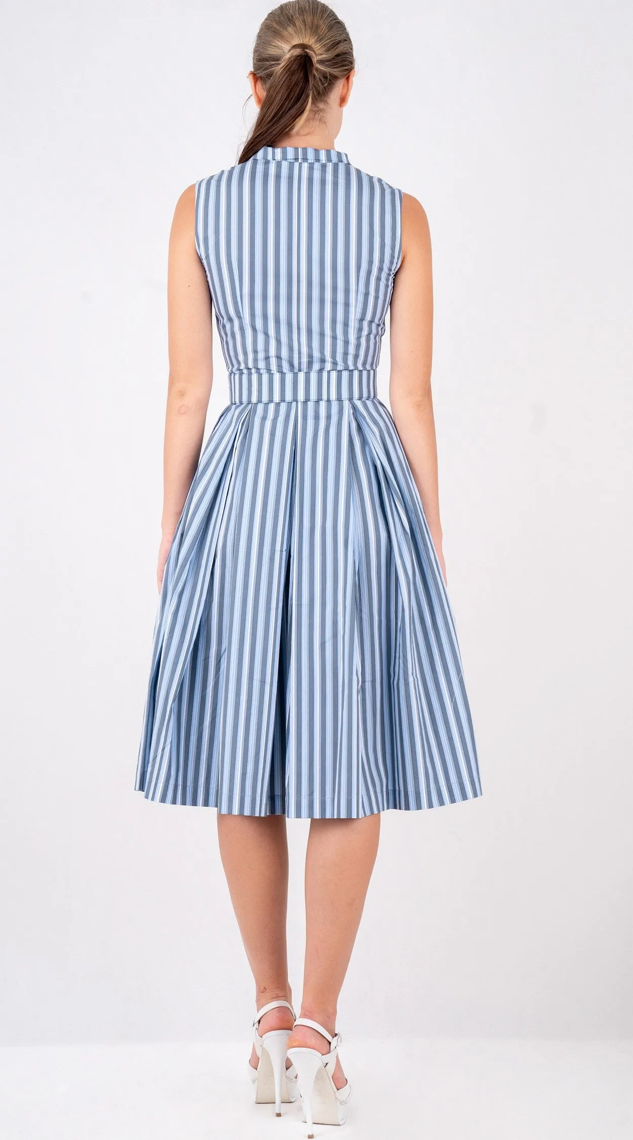 Audrey Dress #7 Tie Neck Sleeveless Long Length Poplin (Vintage Stripe)