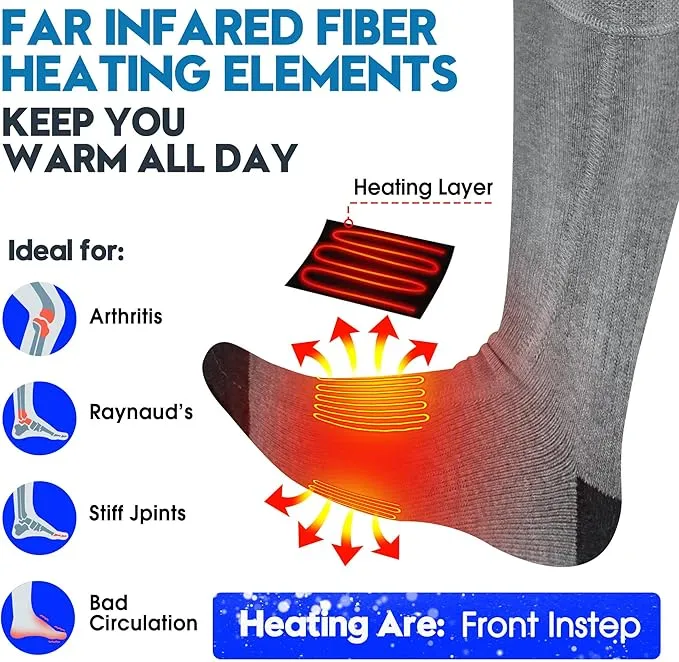 Autocastle Heated Socks, Electric Heated Socks for Men Women, Rechargeable Battery Heating Socks, Winter Warm Thermal Socks, Washable Unisex Foot Warmers for Hunting Camping Skiing Hiking Outdoors