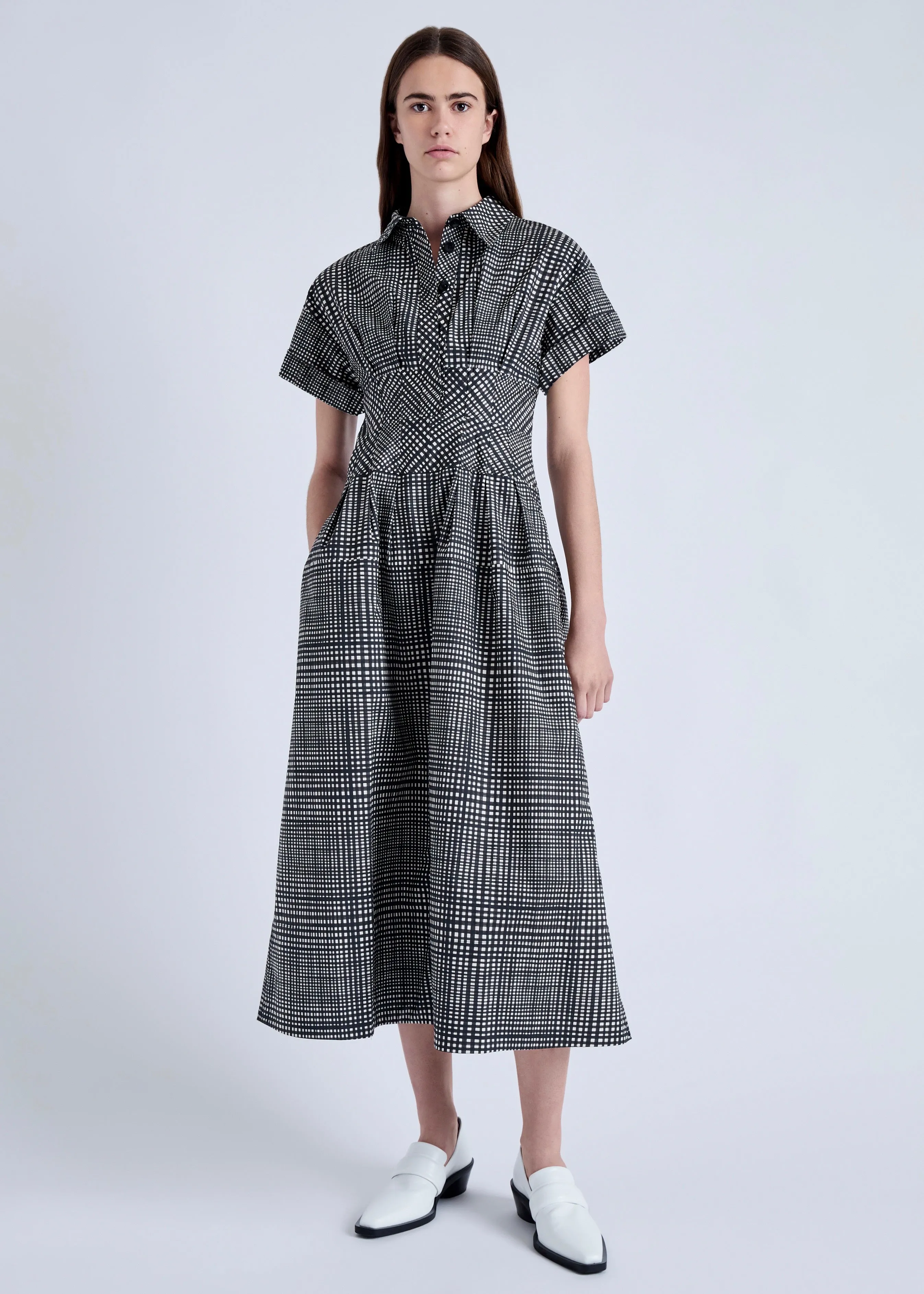 Balston Dress in Grid Poplin (Cream/Black)