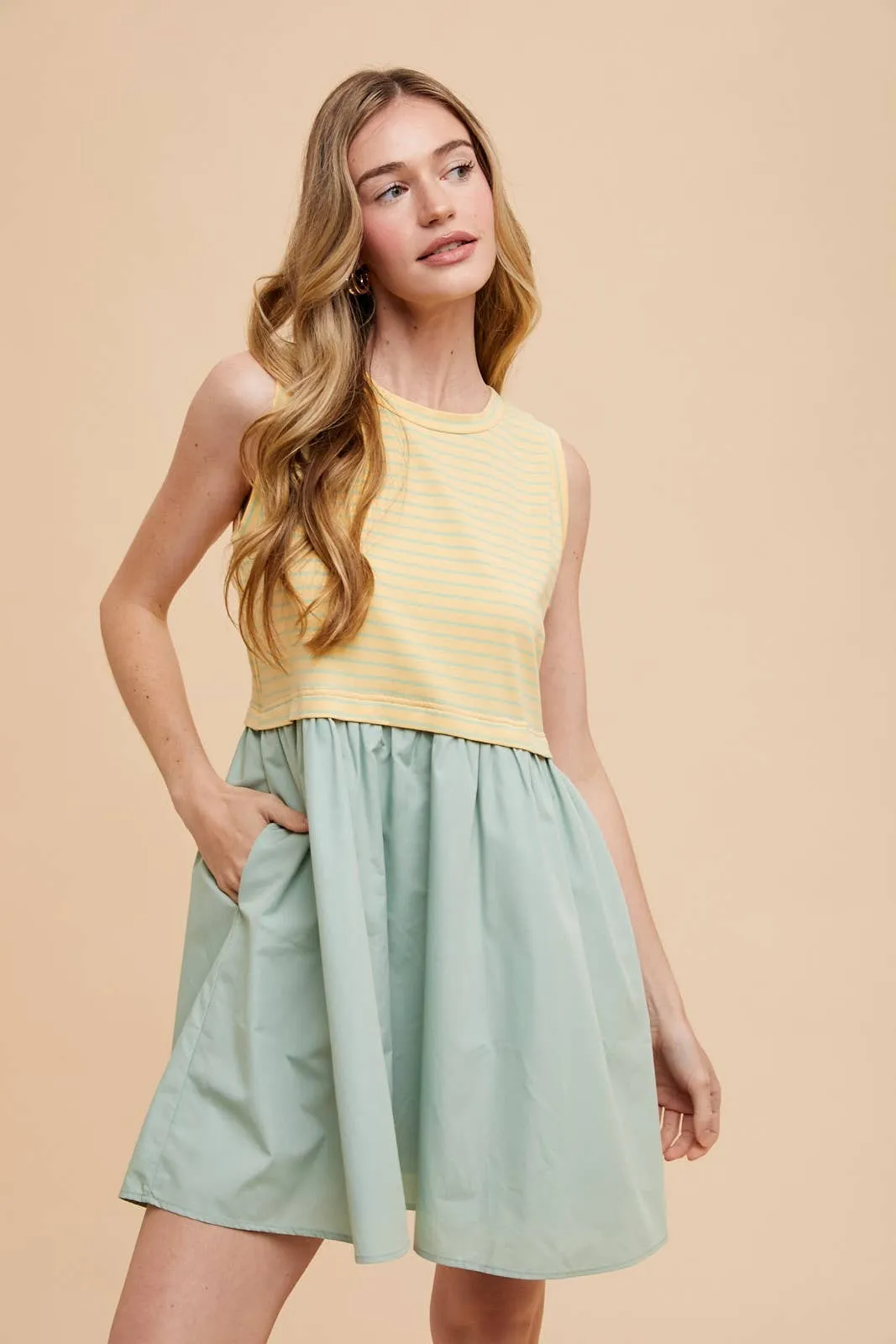 Banana Stripe Dress Mix Media