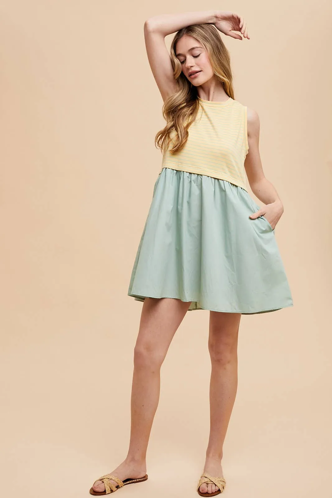 Banana Stripe Dress Mix Media