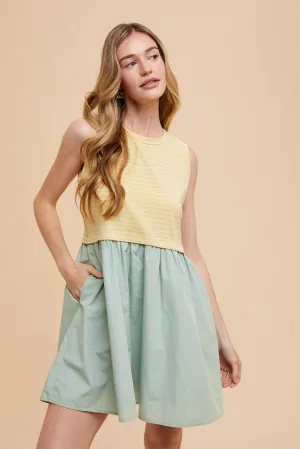 Banana Stripe Dress Mix Media