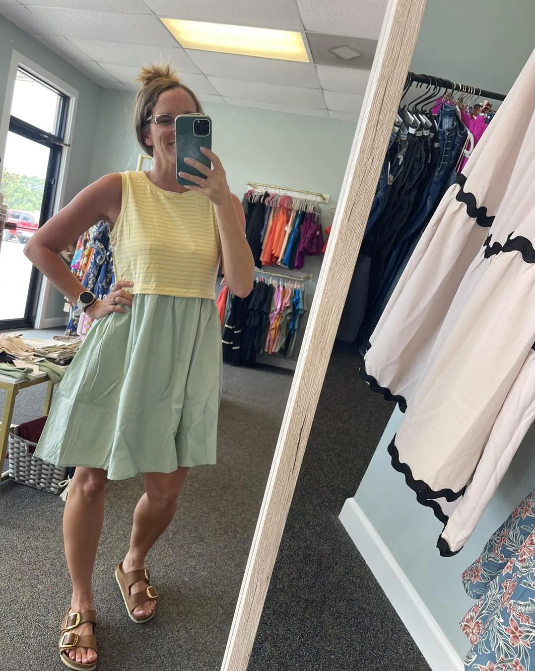 Banana Stripe Dress Mix Media