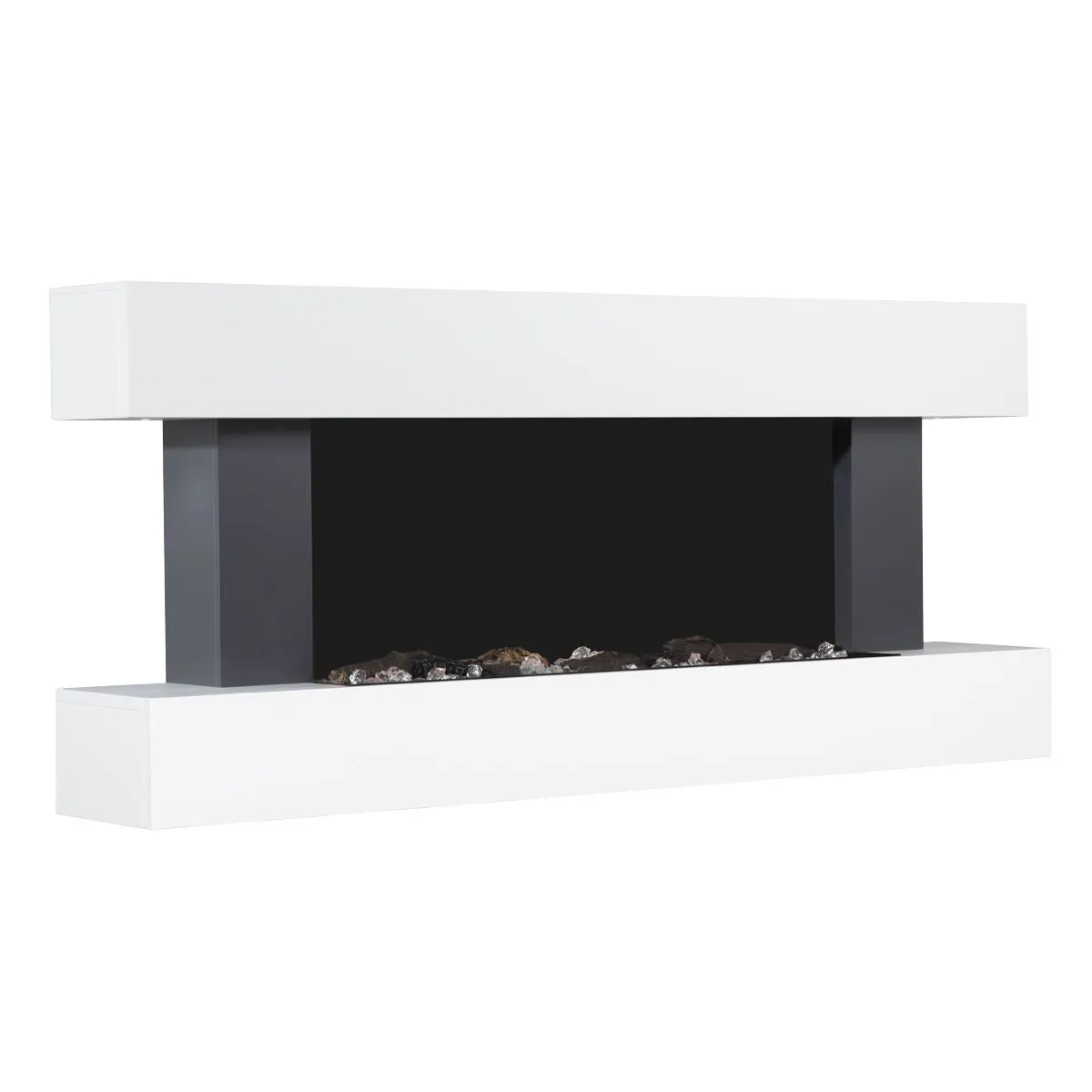 Baridi 46” Wall Mounting 1000W/2000W Electric Fireplace with LED Flame Effects, Side Glass Decoration and Pebble Accessories, Grey
