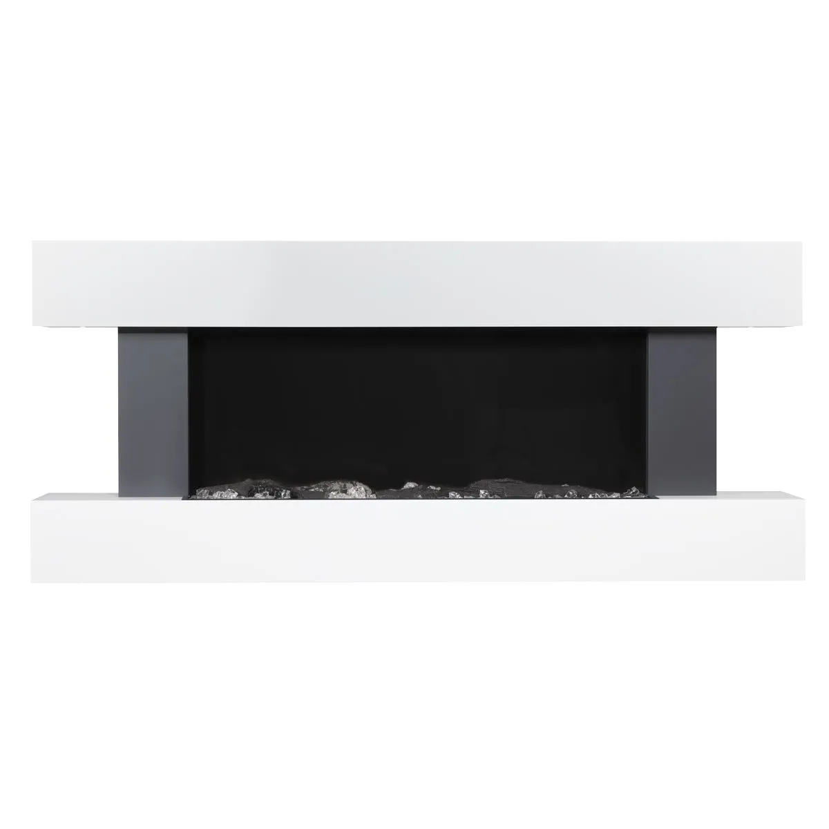 Baridi 46” Wall Mounting 1000W/2000W Electric Fireplace with LED Flame Effects, Side Glass Decoration and Pebble Accessories, Grey