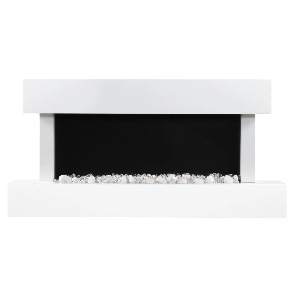 Baridi 46” Wall Mounting 1000W/2000W Electric Fireplace with LED Flame Effects, Side Glass Decoration and Pebble Accessories, White