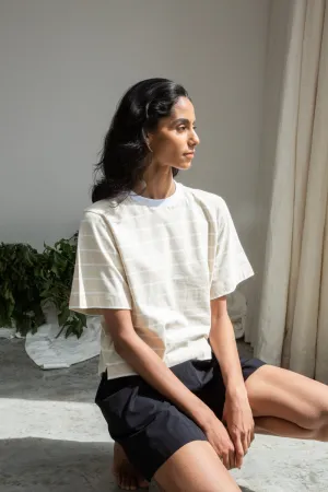 Bay-Sue Organic Cotton Top in Sand and White Thin Stripe