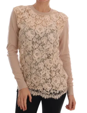 Beige Cashmere Lace Pullover Sweater
