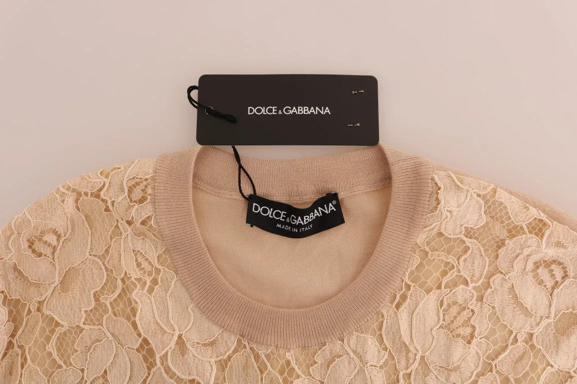 Beige Cashmere Lace Pullover Sweater