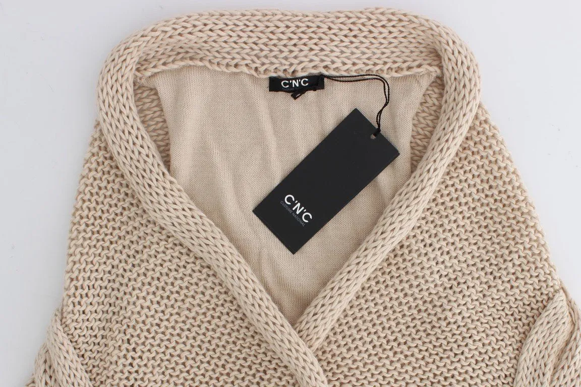 Beige sleeveless knitted cardigan
