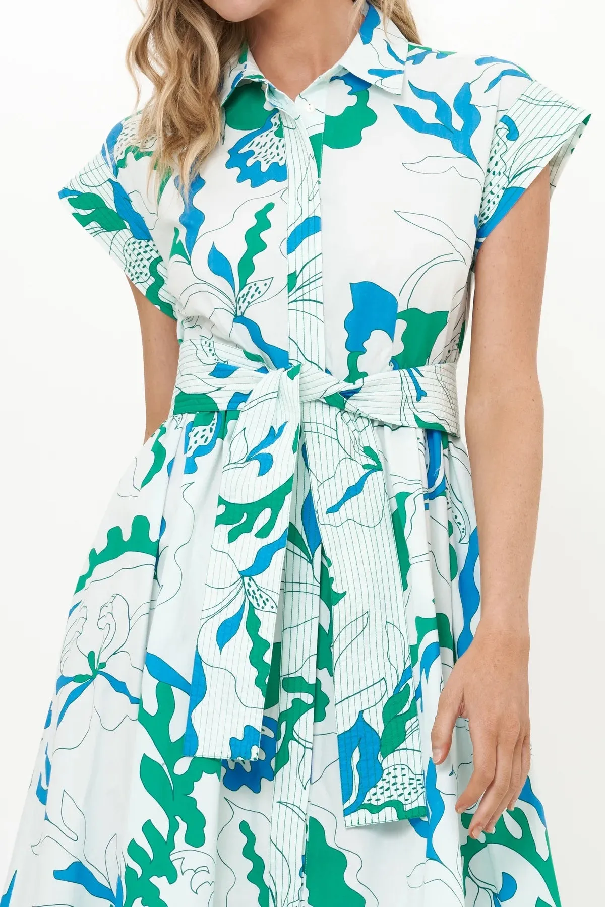 Belted Shirt Dress in Green Orchid