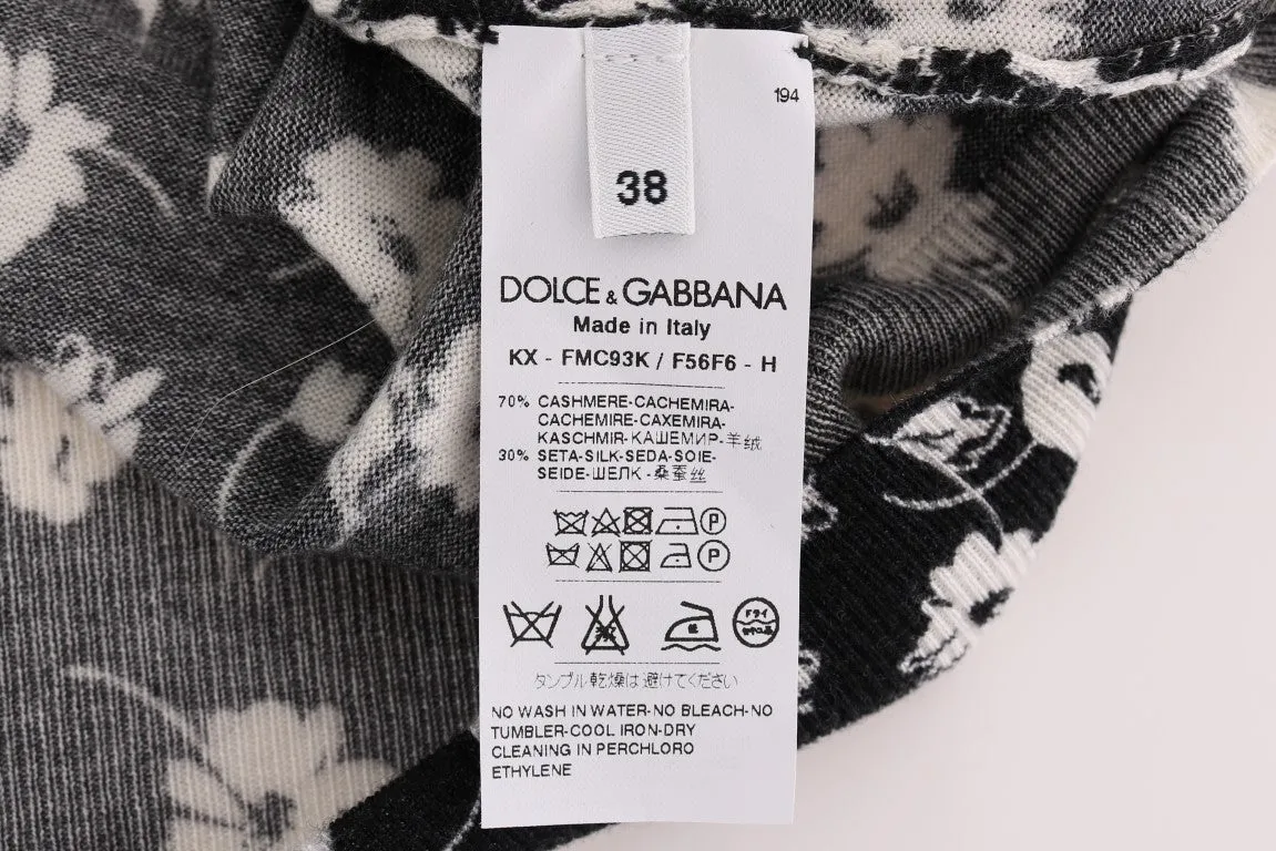 Black Cashmere Silk Floral Cardigan