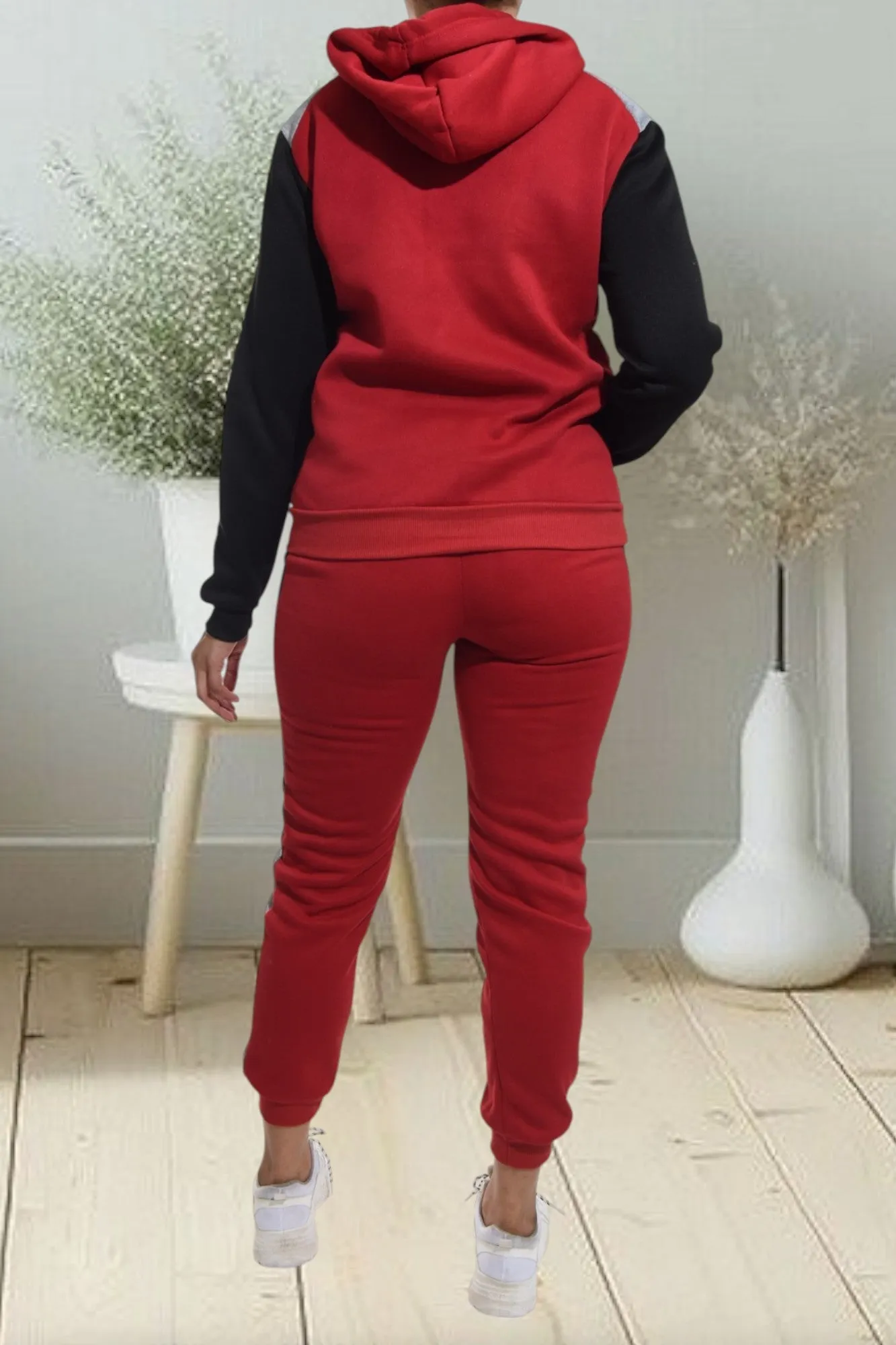 Black Color Block Sleeve Tracksuit Set