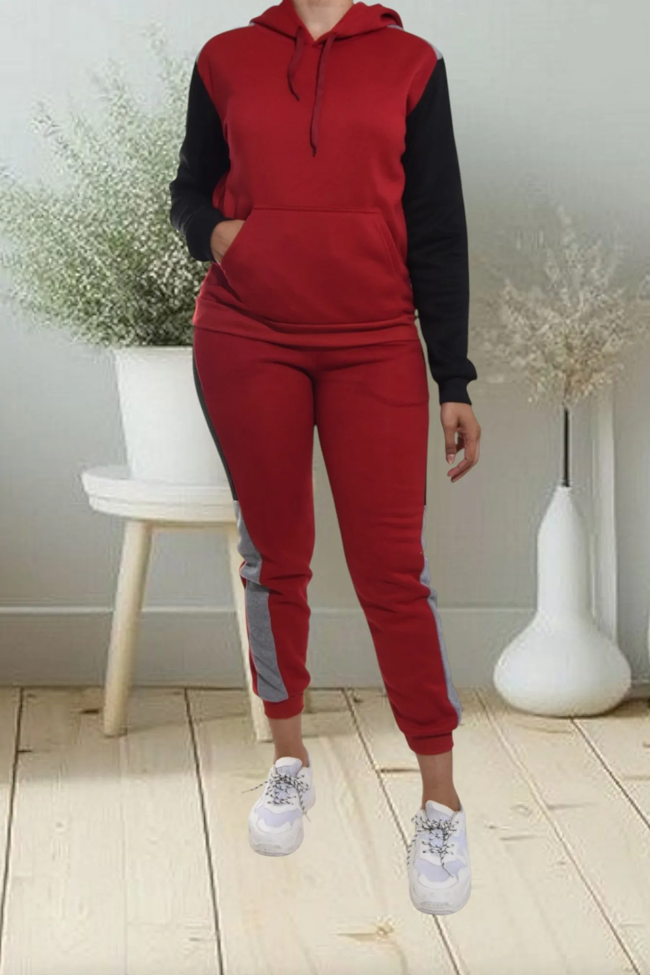 Black Color Block Sleeve Tracksuit Set