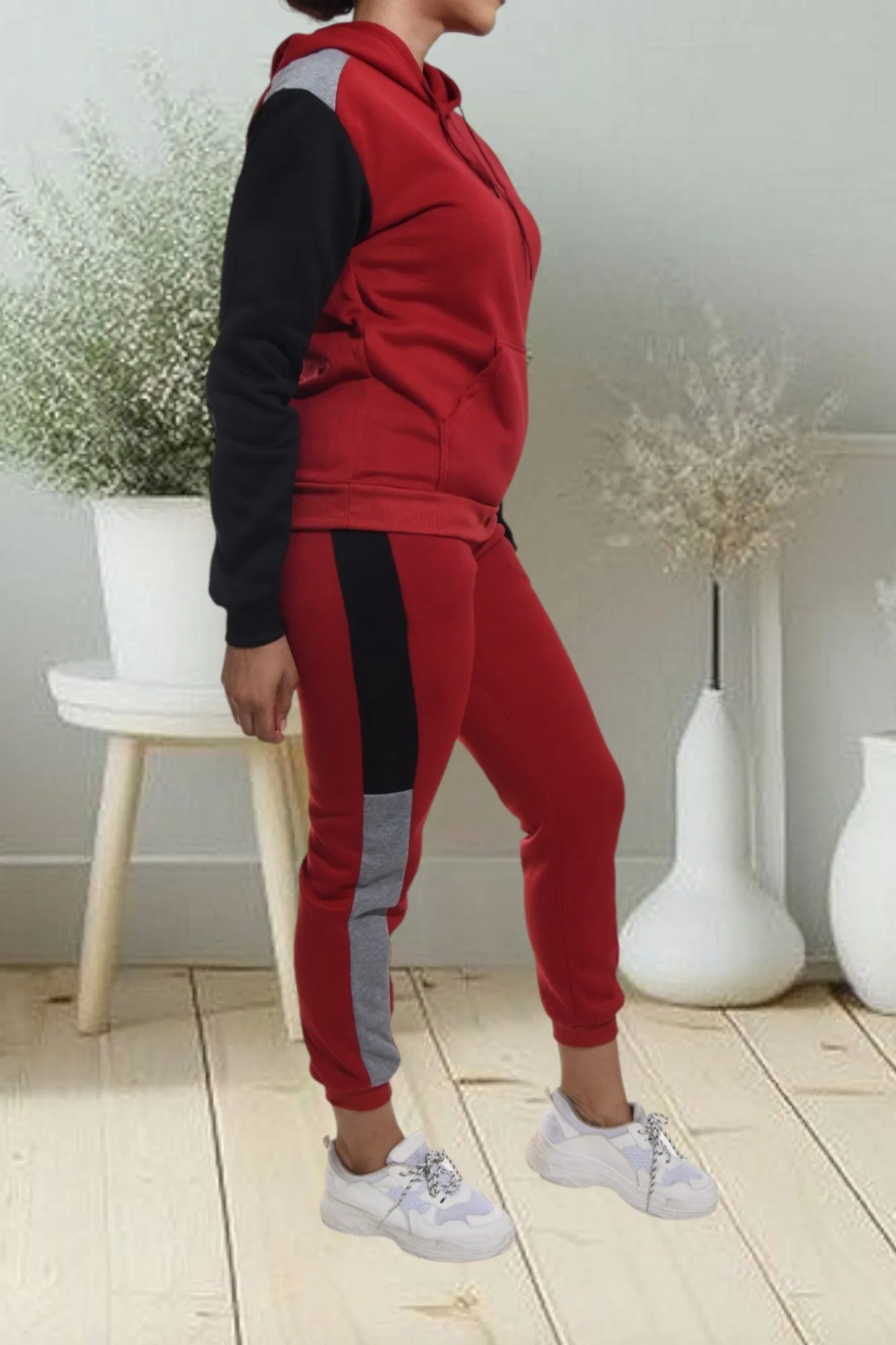 Black Color Block Sleeve Tracksuit Set