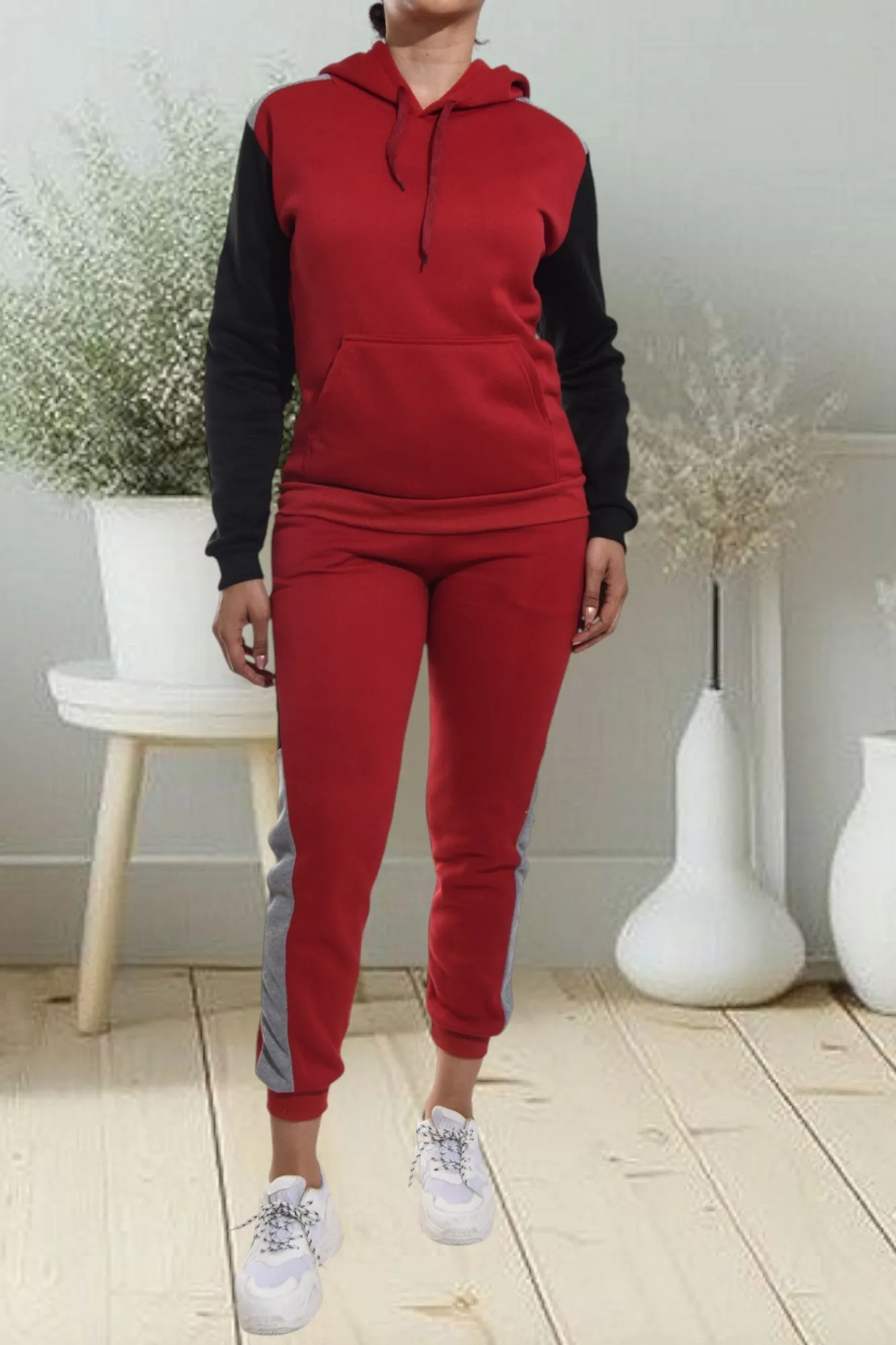 Black Color Block Sleeve Tracksuit Set