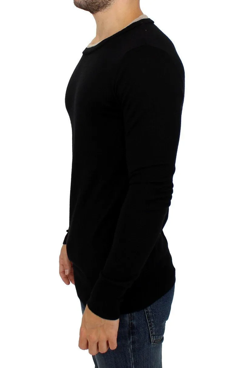 Black crewneck wool sweater
