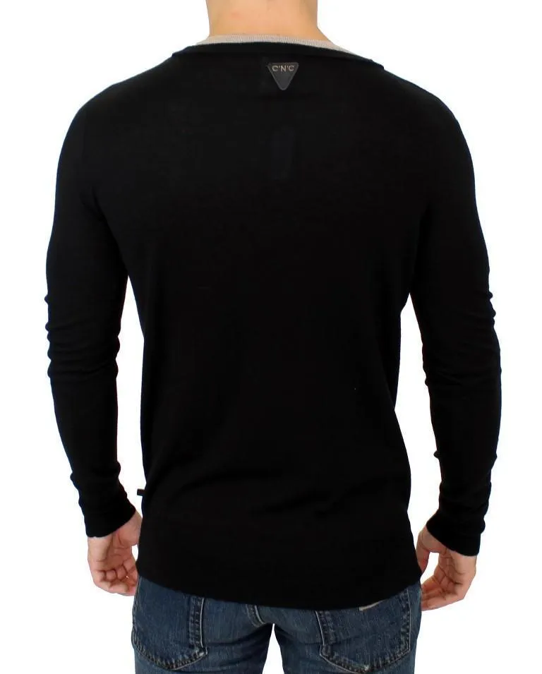 Black crewneck wool sweater