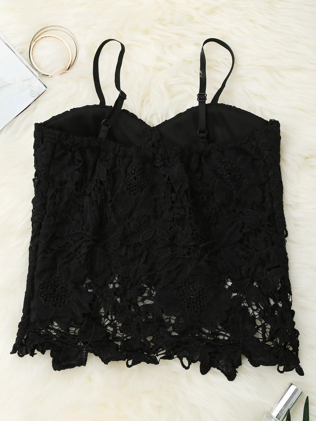 Black Cropped Lace Tank Top
