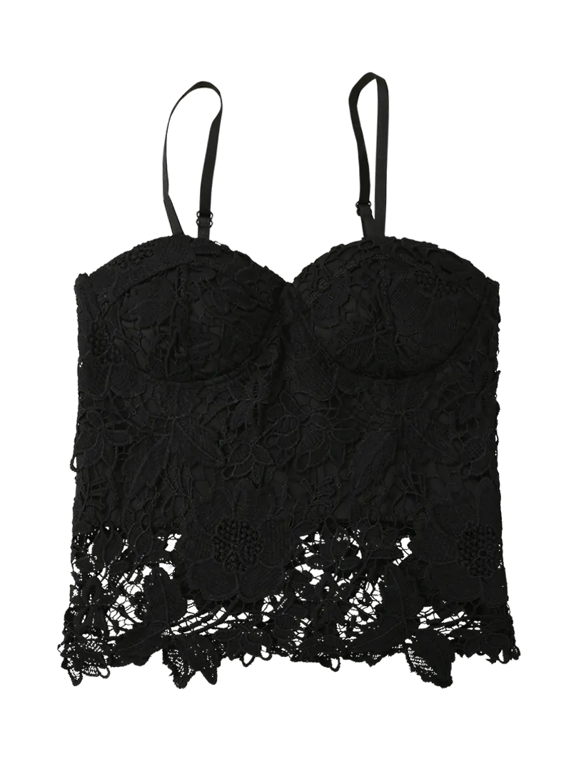 Black Cropped Lace Tank Top