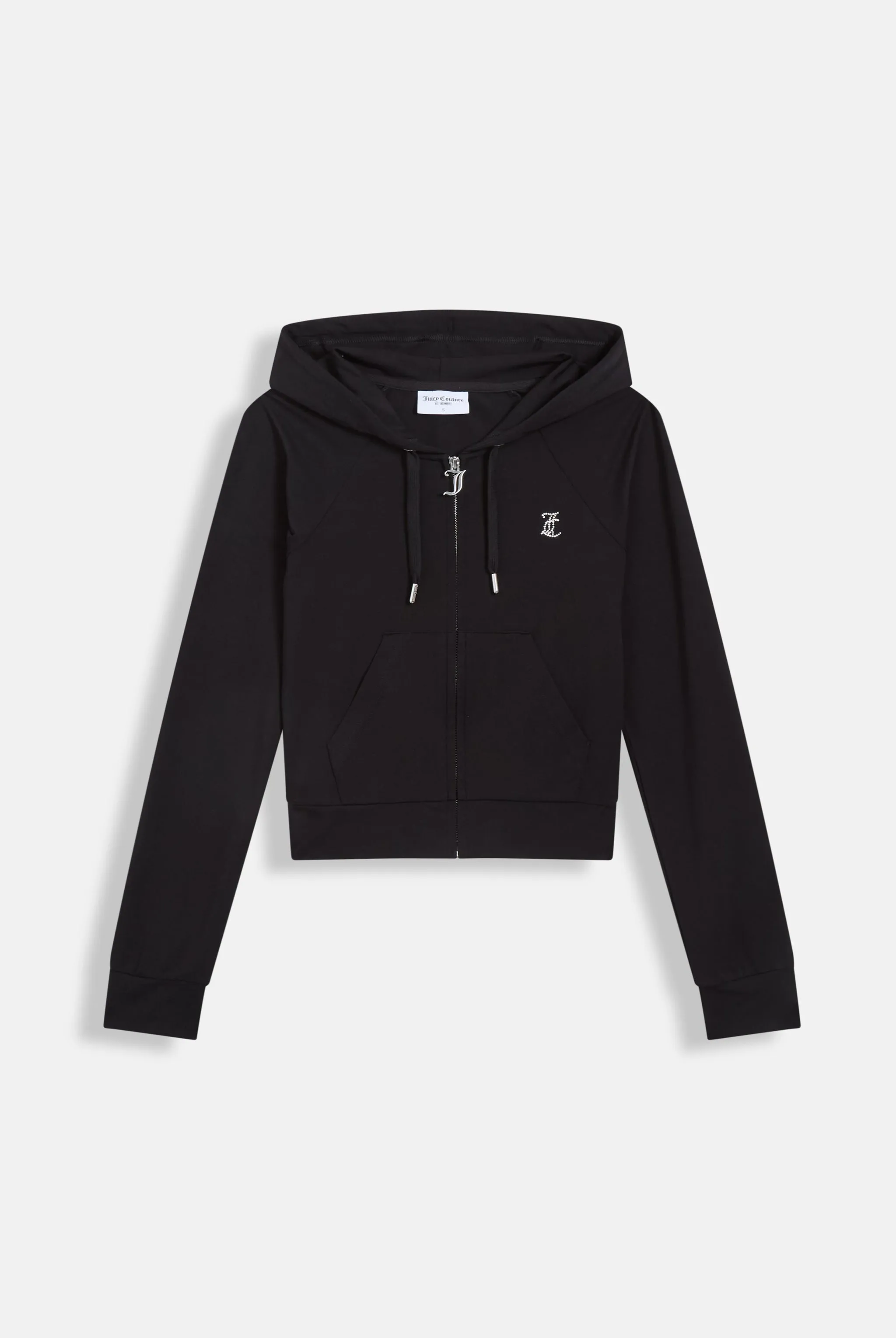 BLACK DIAMANTÉ LUXURY JERSEY ZIP-THROUGH HOODIE