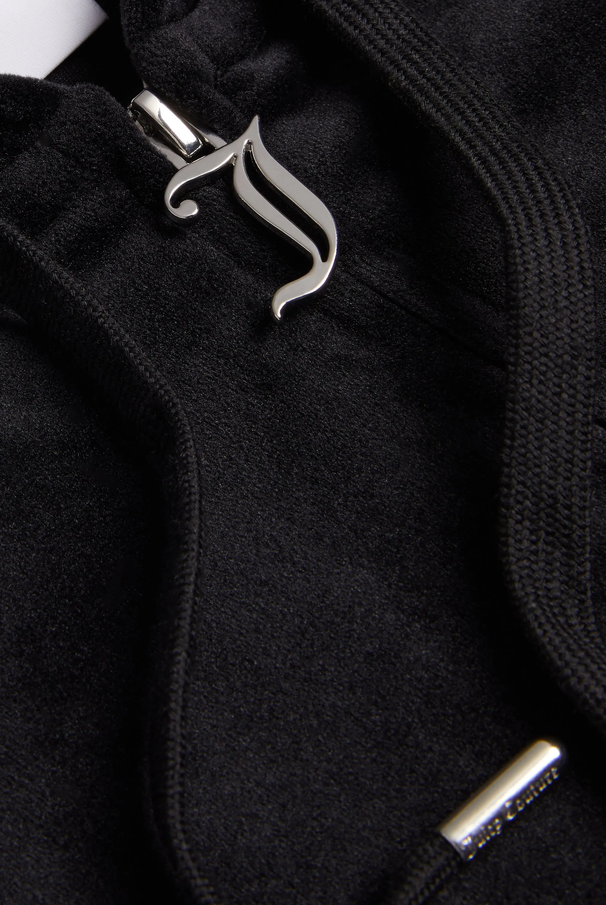 BLACK DIAMANTÉ VELOUR ZIP-THROUGH HOODIE