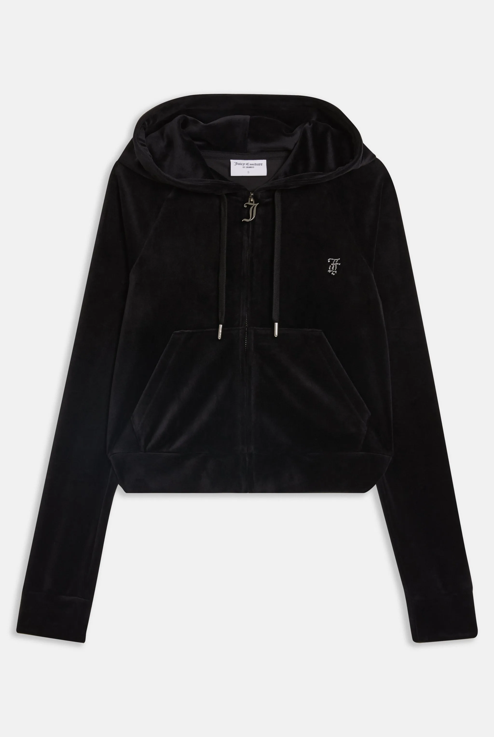 BLACK DIAMANTÉ VELOUR ZIP-THROUGH HOODIE