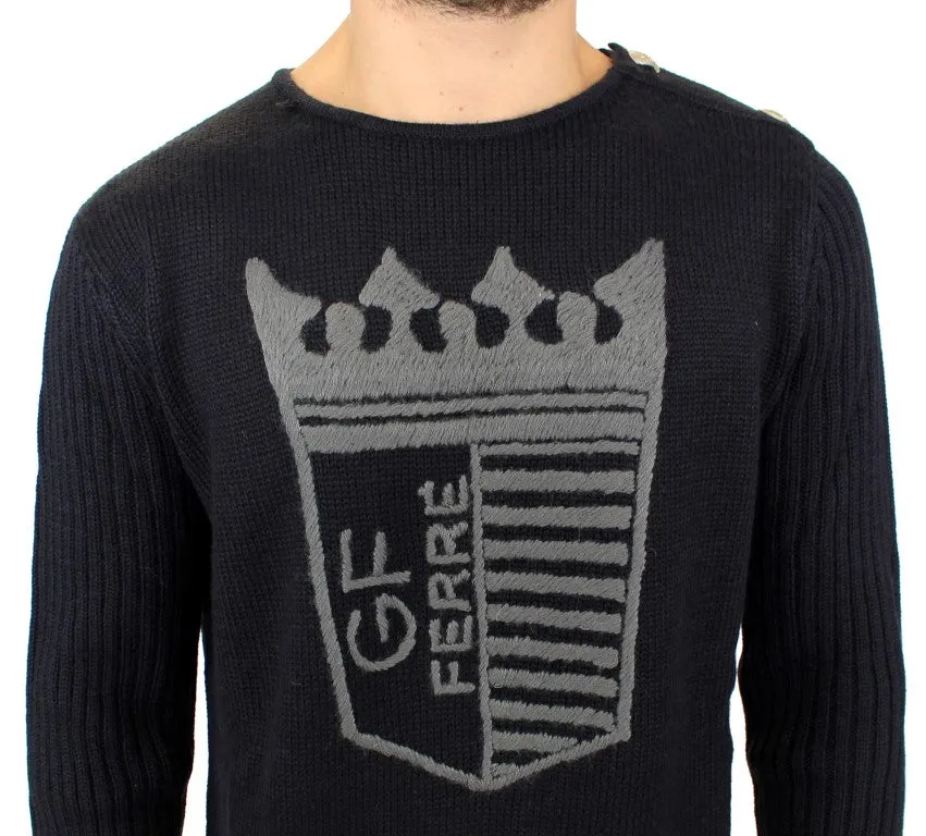 Black Knitted Wool Slim Fit Pullover Sweater