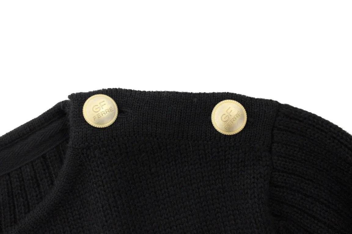 Black Knitted Wool Slim Fit Pullover Sweater