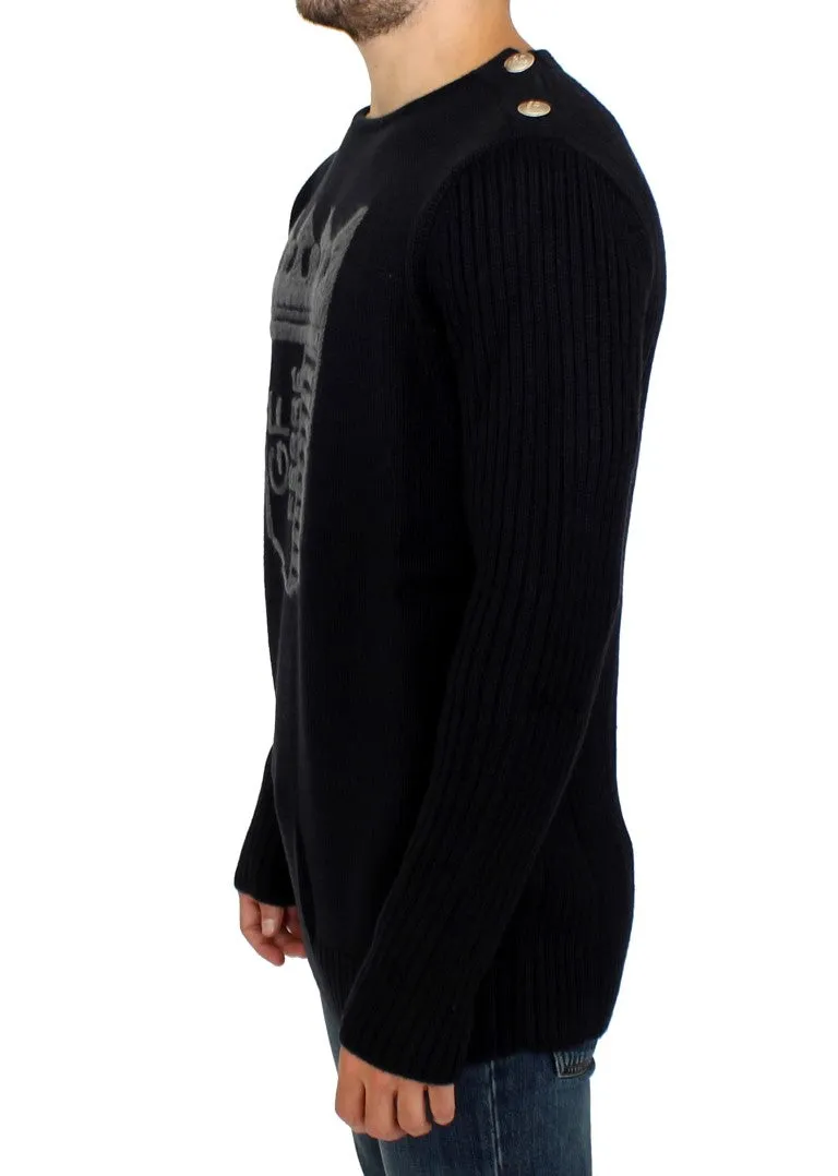 Black Knitted Wool Slim Fit Pullover Sweater