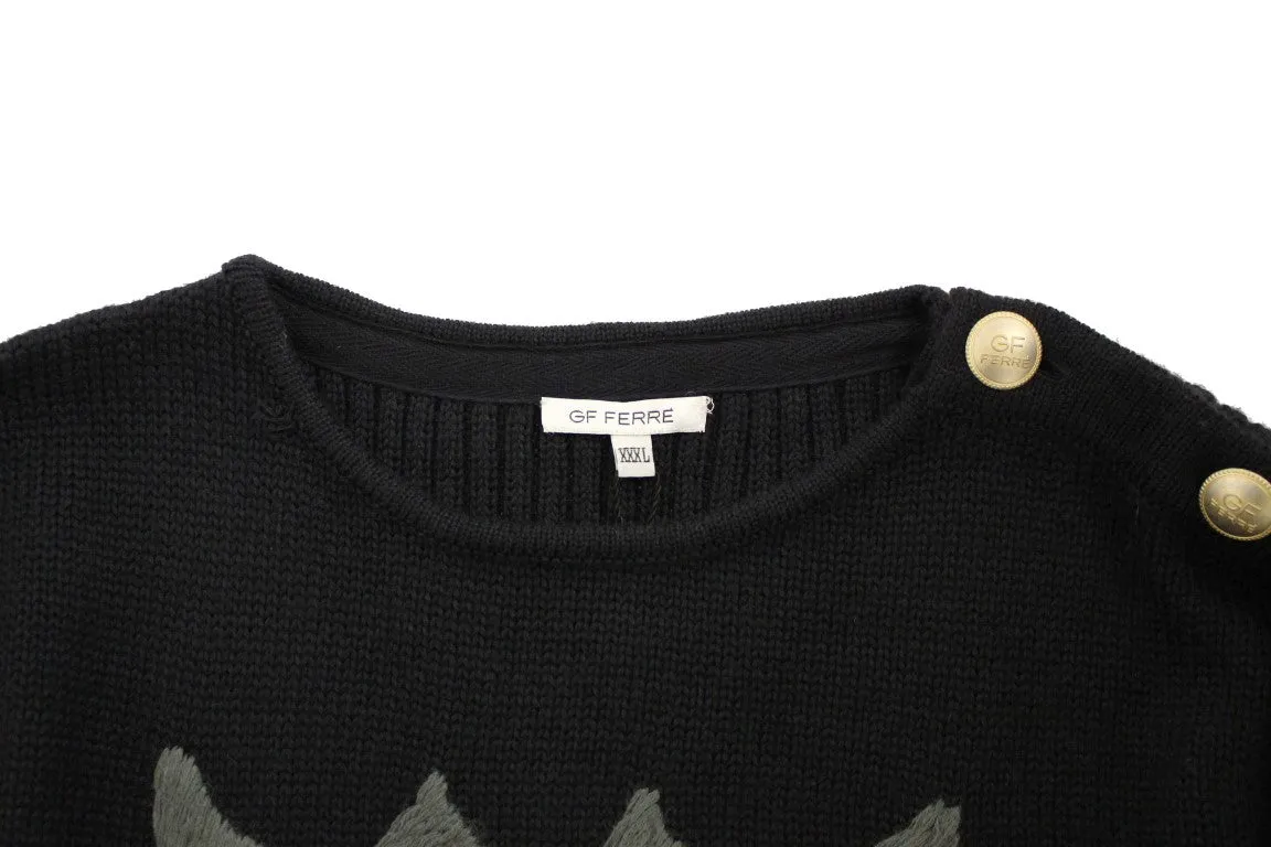Black Knitted Wool Slim Fit Pullover Sweater