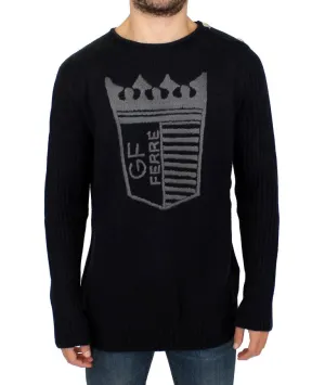 Black Knitted Wool Slim Fit Pullover Sweater