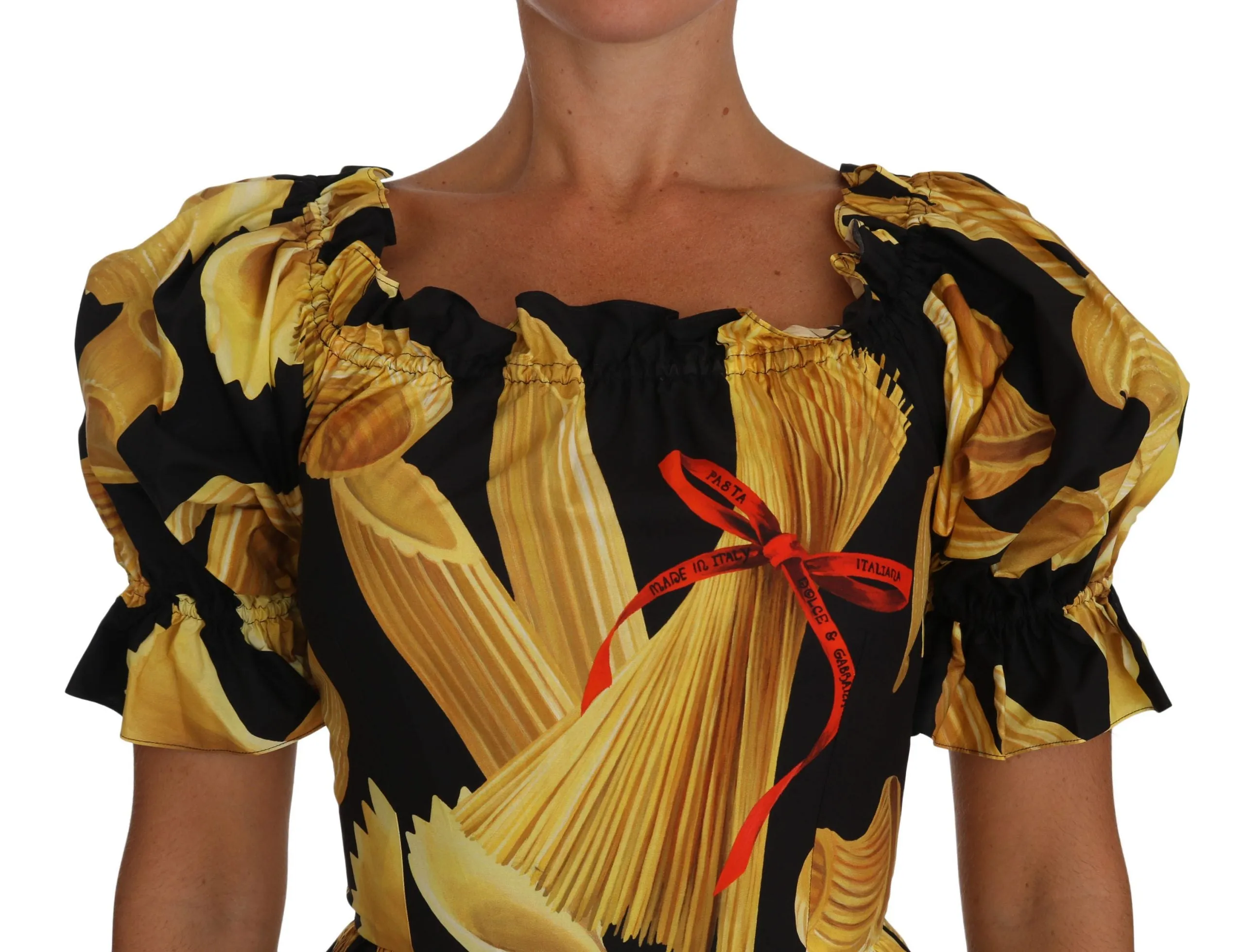 Black Off-the-Shoulder Pasta-Print Poplin Dress