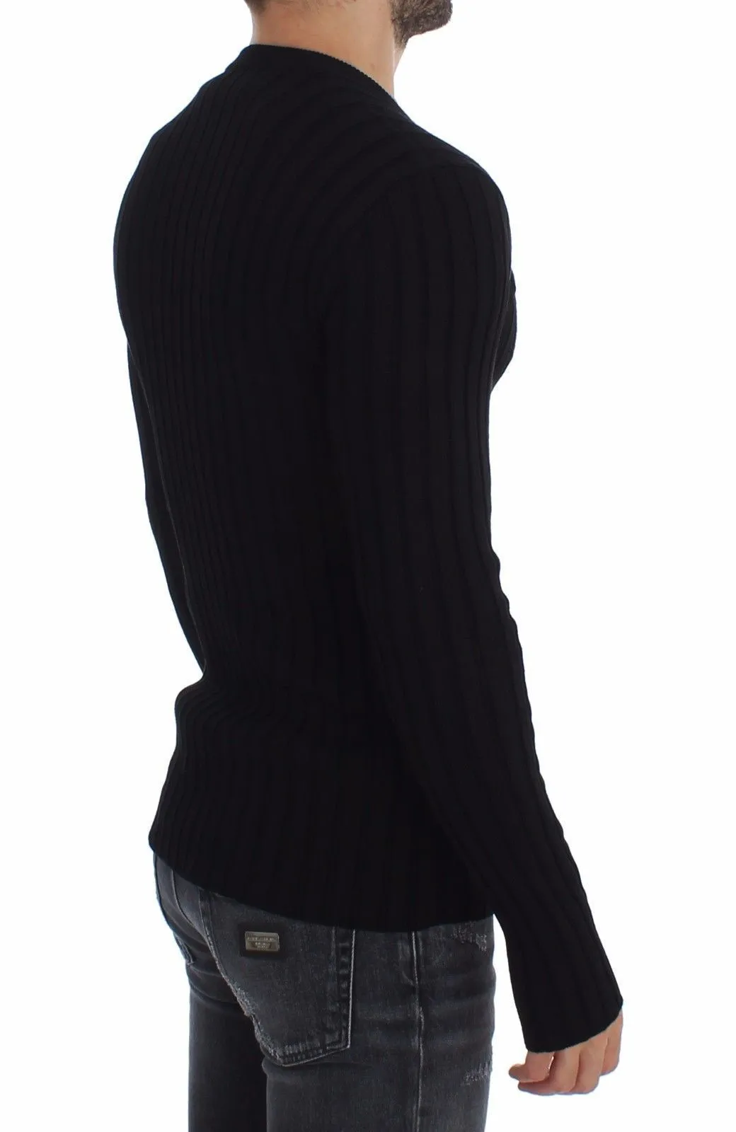Black Silk Stretch Cardigan Sweater