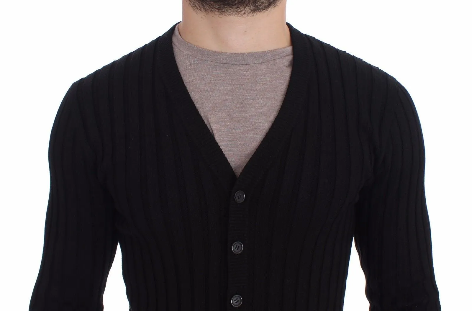 Black Silk Stretch Cardigan Sweater