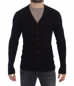 Black Silk Stretch Cardigan Sweater
