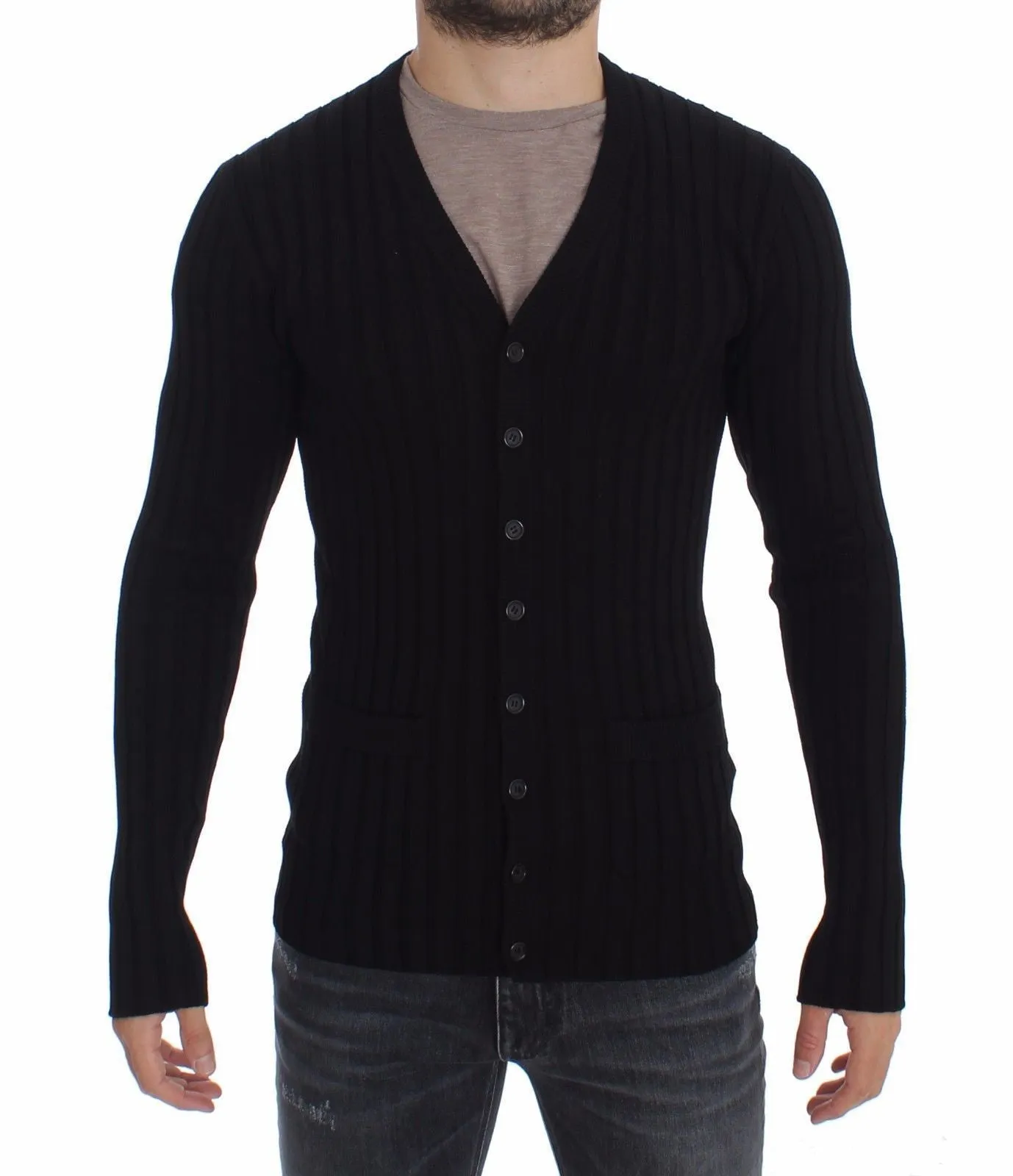 Black Silk Stretch Cardigan Sweater