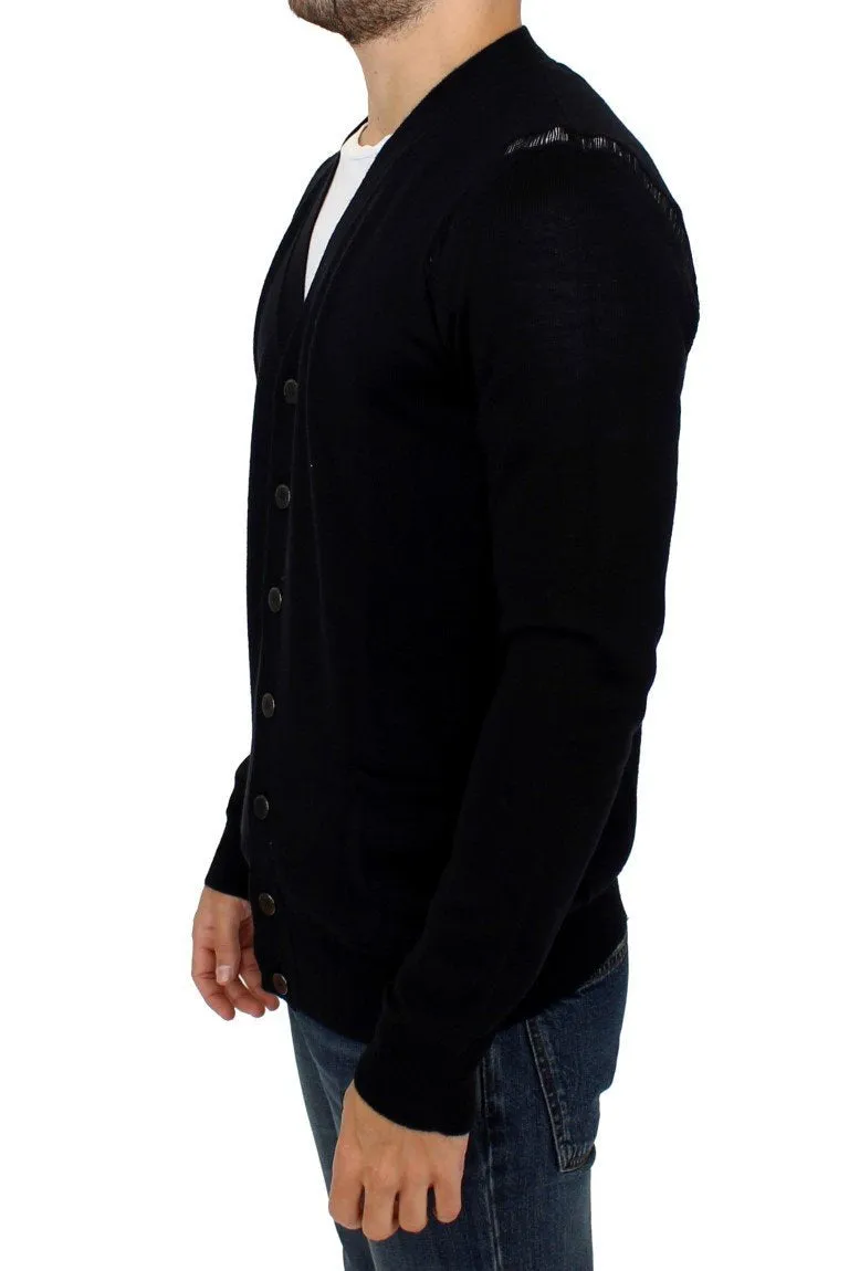 Black wool cardigan sweater