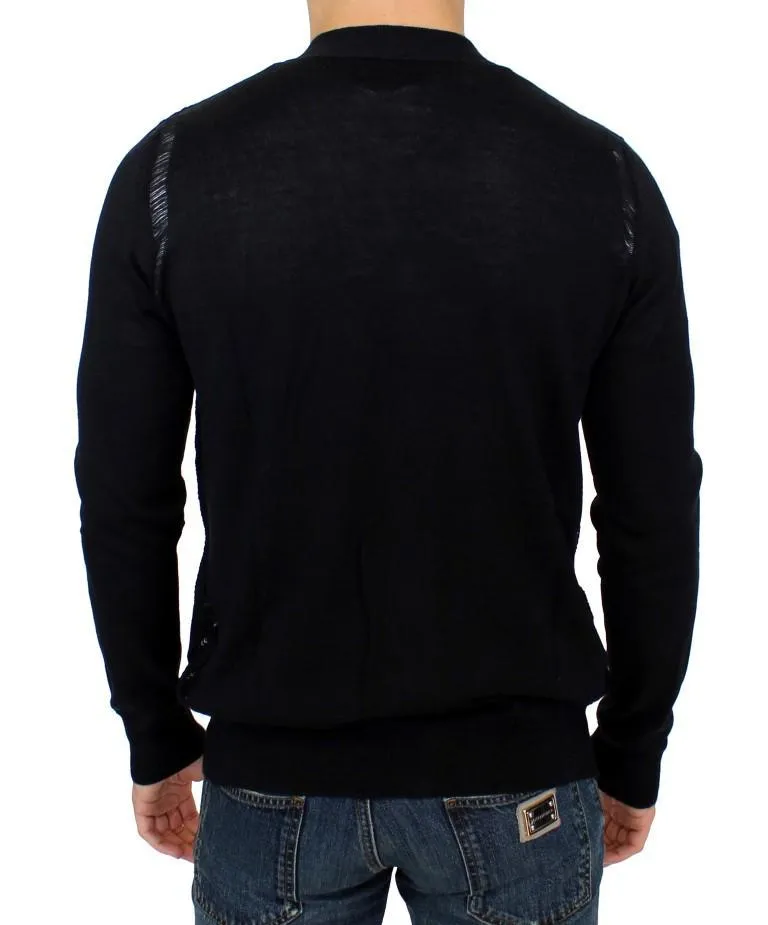 Black wool cardigan sweater