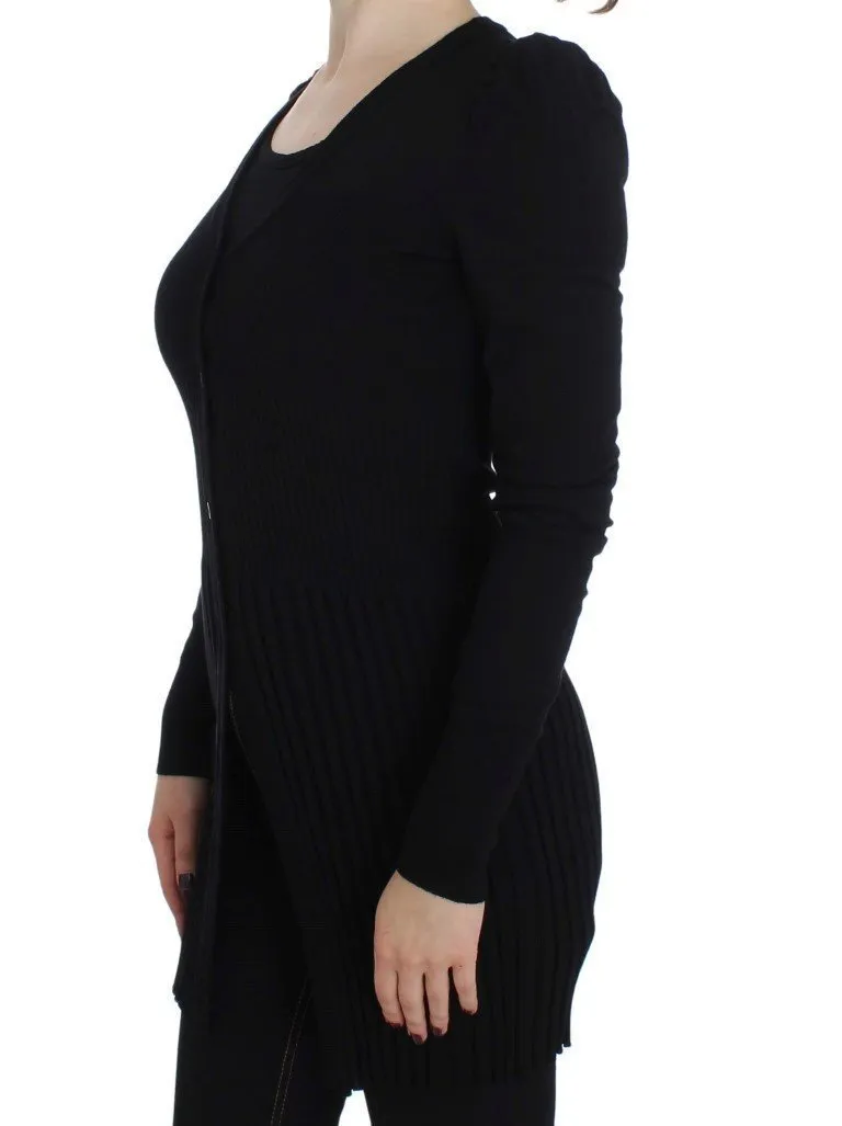 Black Wool Long Button Cardigan Sweater