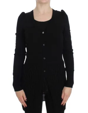 Black Wool Long Button Cardigan Sweater
