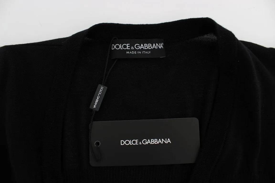 Black Wool Long Button Cardigan Sweater