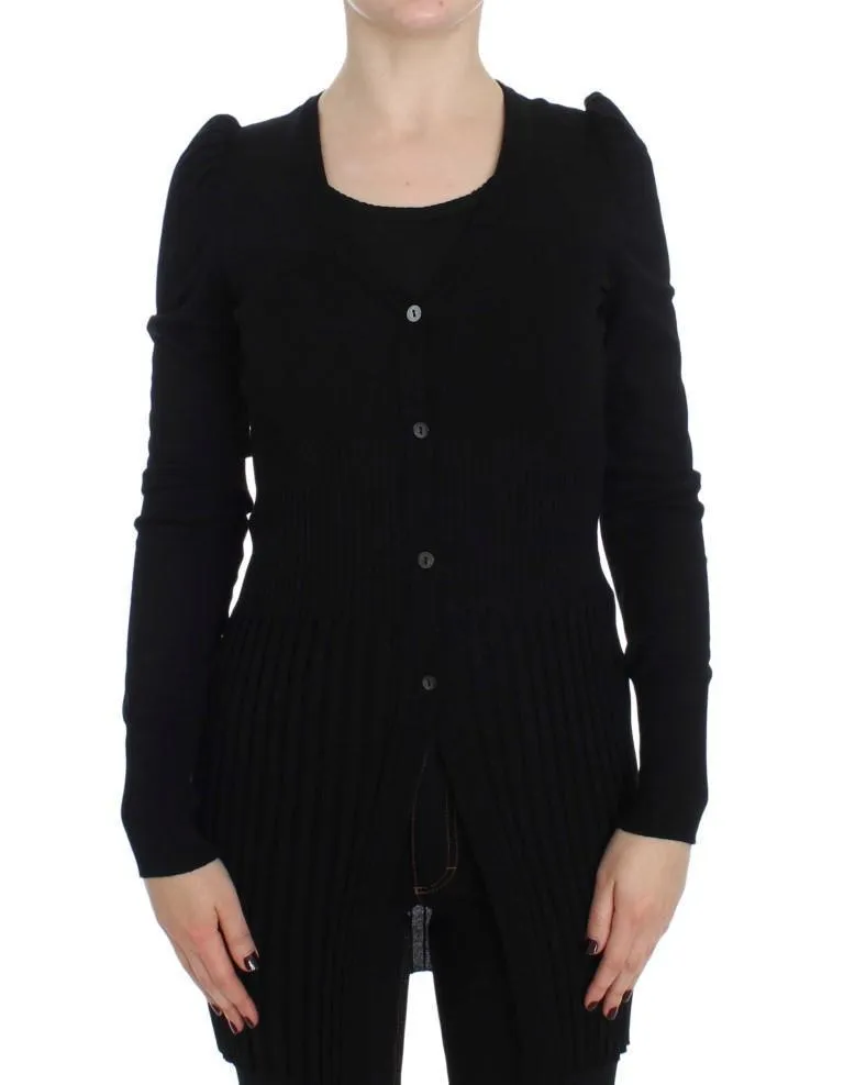 Black Wool Long Button Cardigan Sweater