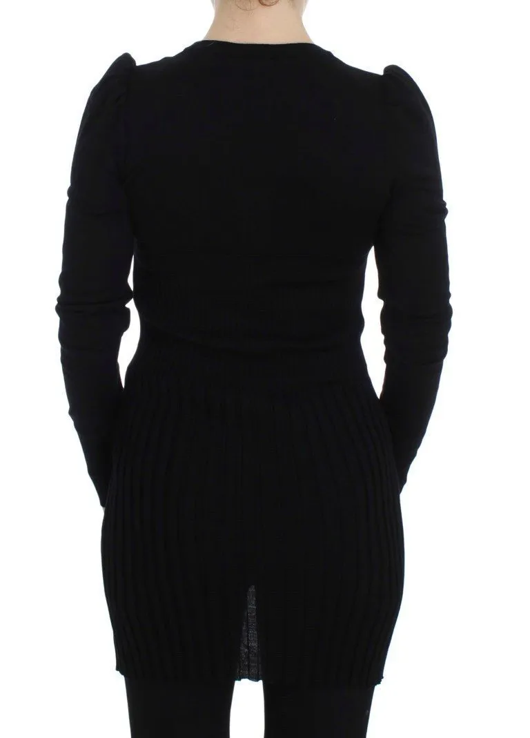 Black Wool Long Button Cardigan Sweater