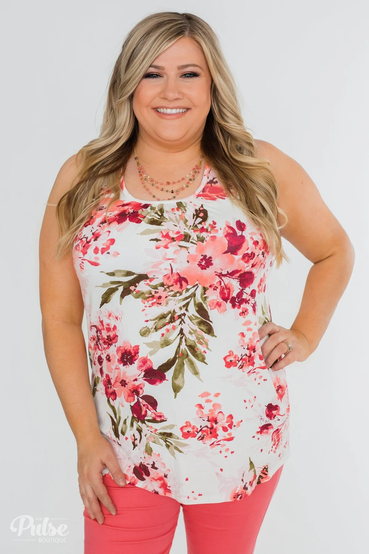 Blossom Into Love Floral Racerback Tank- Ivory